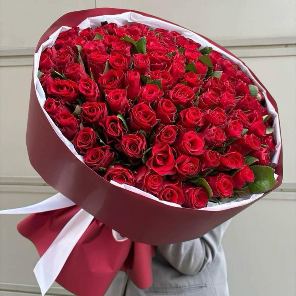101 красная роза Premium 50 см.