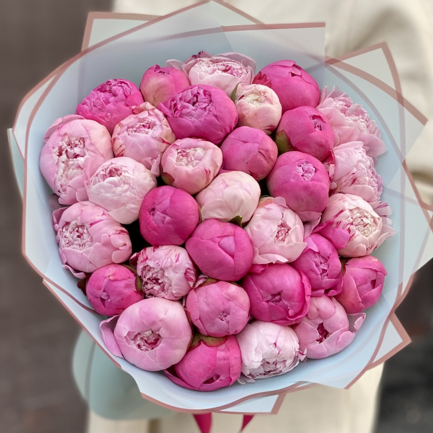 Букет из 31 пиона розовый МИКС