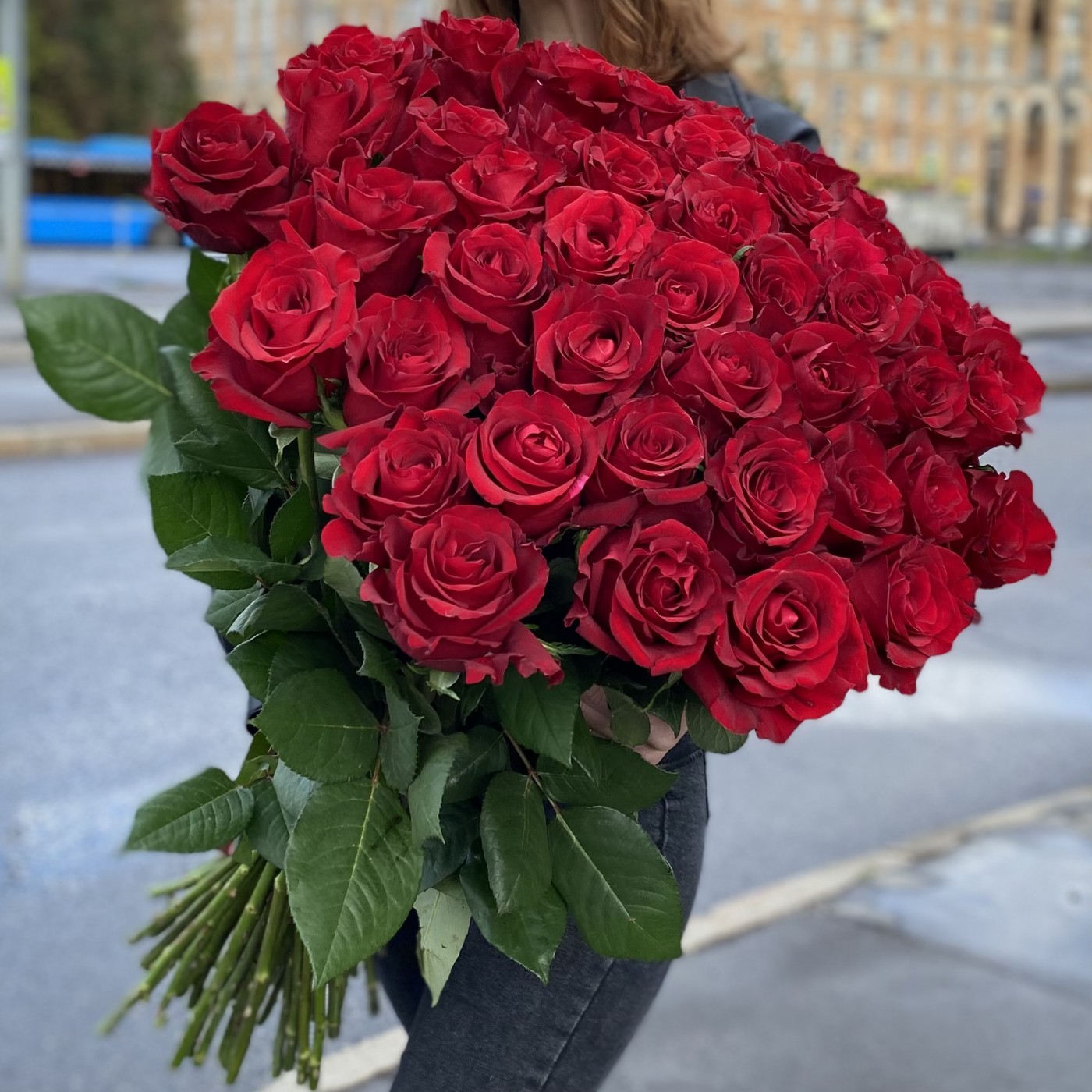 51 красная роза 80 см