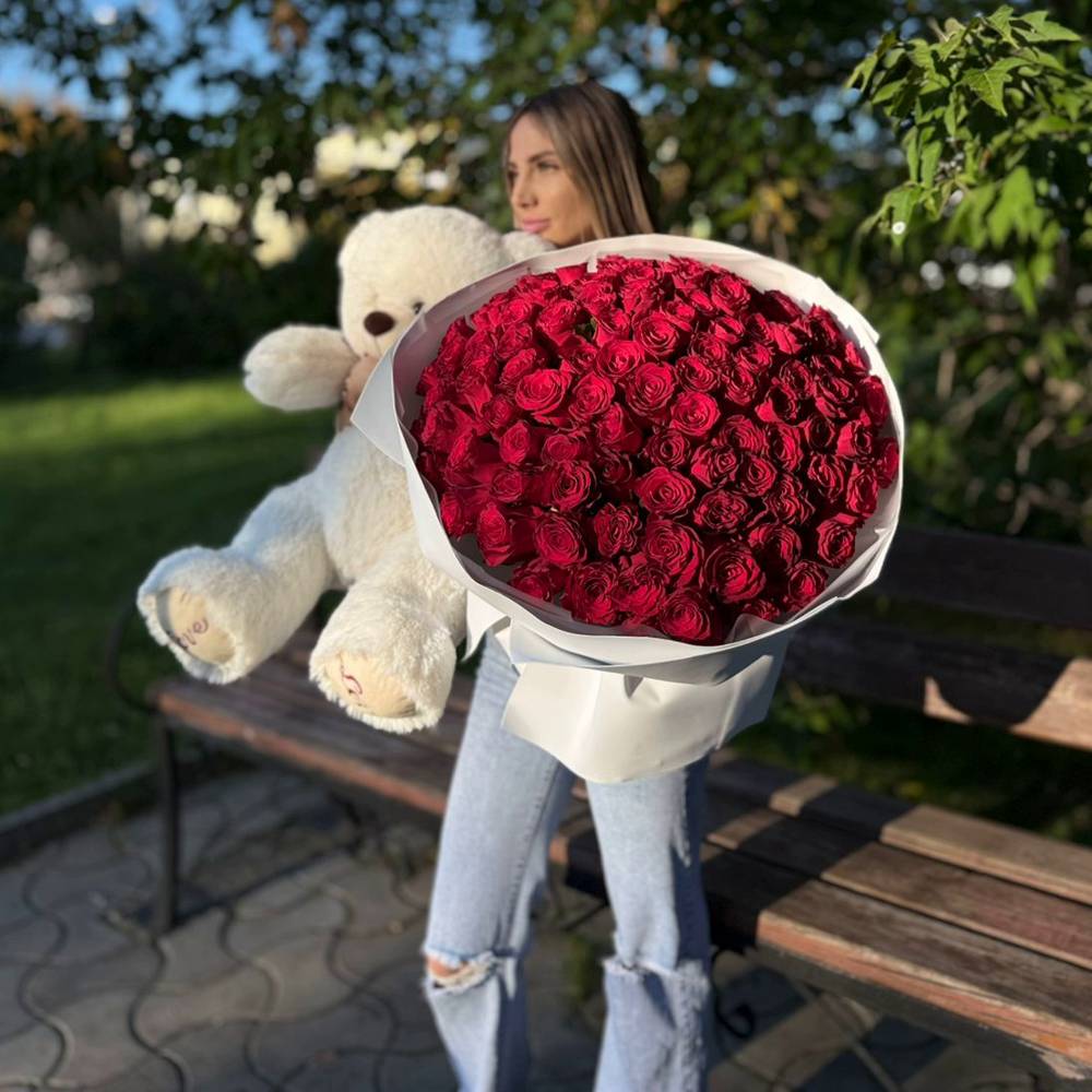 Акция! 101 красная роза 40 см.